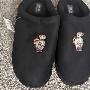 Ralph Lauren Black Men’s Bear Embroidered Slippers NWT
